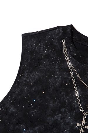 Concert Outfit Retro Rhinestone Cross Chain Vest