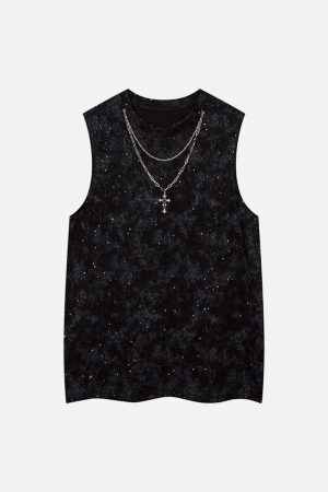 Concert Outfit Retro Rhinestone Cross Chain Vest