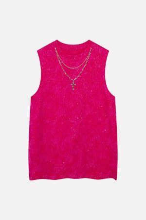 Concert Outfit Retro Rhinestone Cross Chain Vest