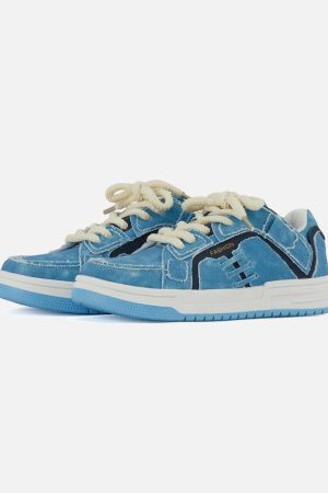 Concert Outfit Shredded Denim Patchwork Sneakers