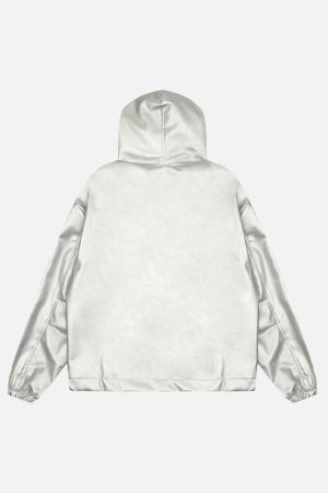 Concert Outfit Silver Leather  Motorcycle Hooded Jacket
