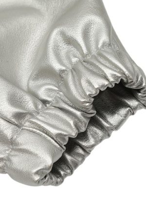 Concert Outfit Silver Leather  Motorcycle Hooded Jacket