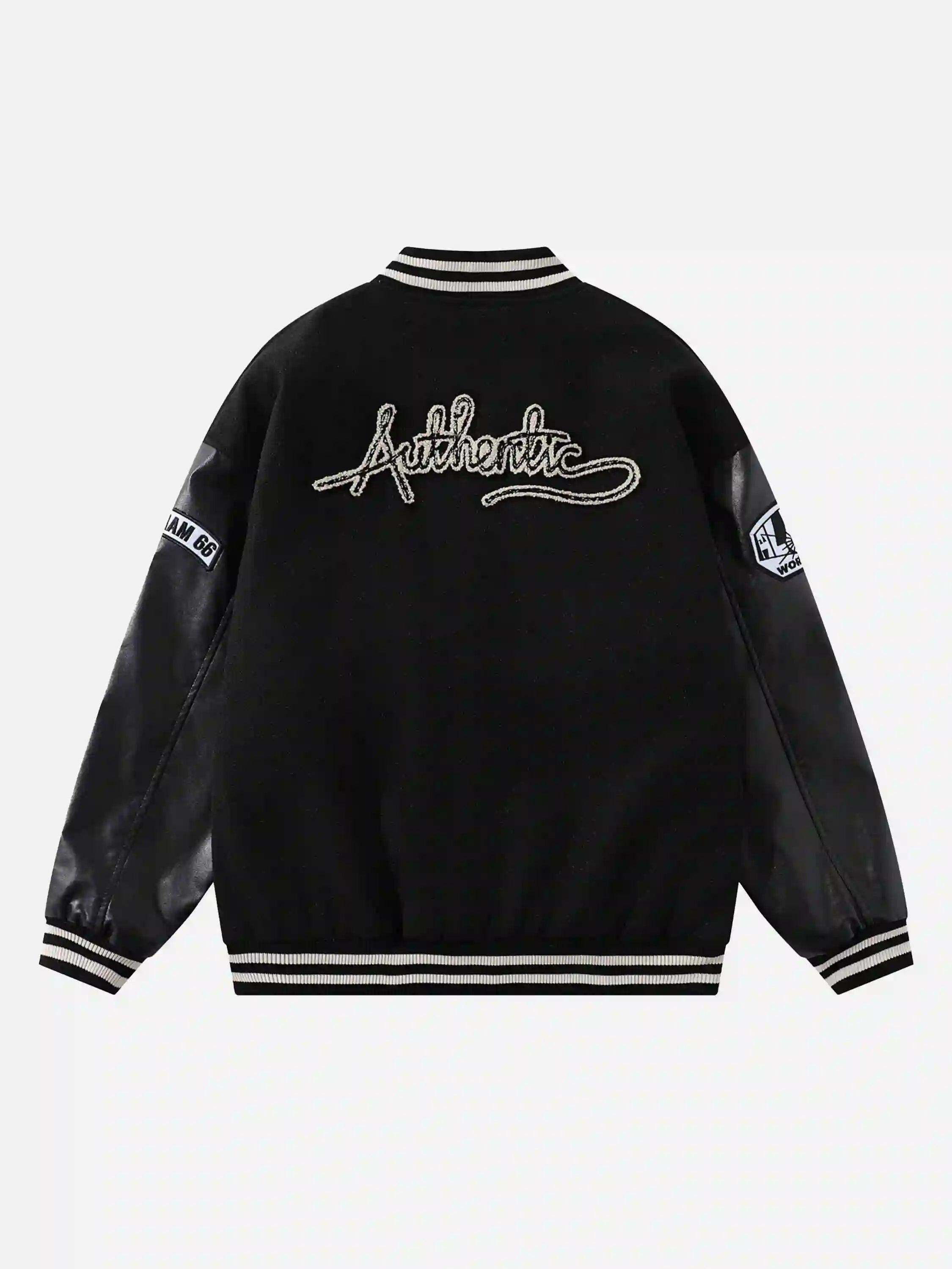 Concert Outfit Skull Sickle Embroidered PU Splicing Jacket