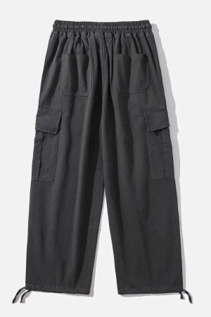 Concert Outfit Solid Color Big Pockets To Tie Feet Pants