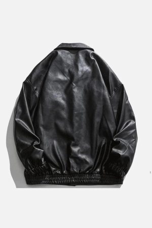 Concert Outfit Solid Color Lapel PU Jacket