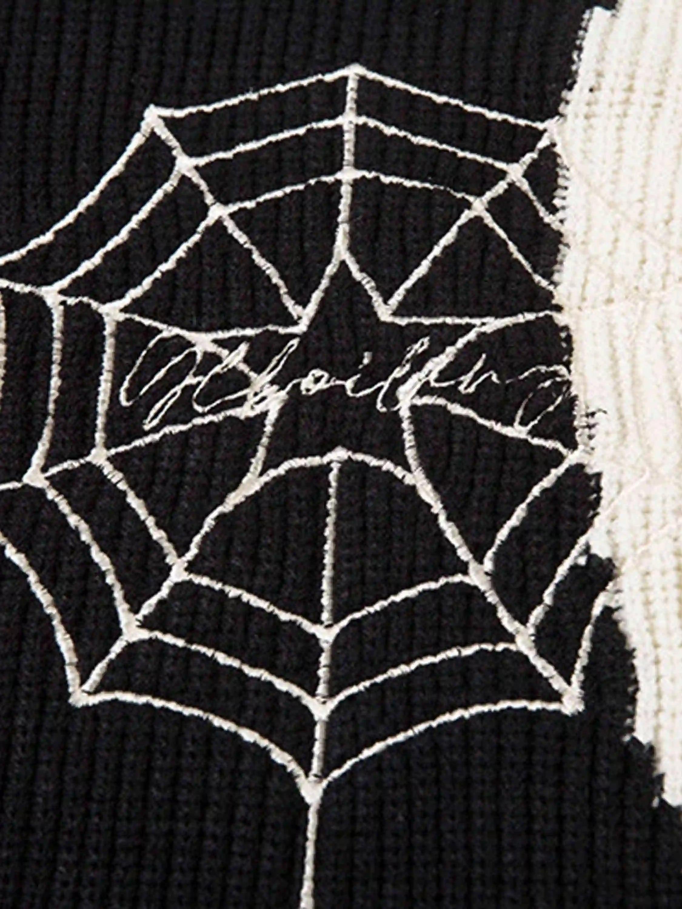 Concert Outfit Spider Web Stand Collar Zip-Up Cardigan