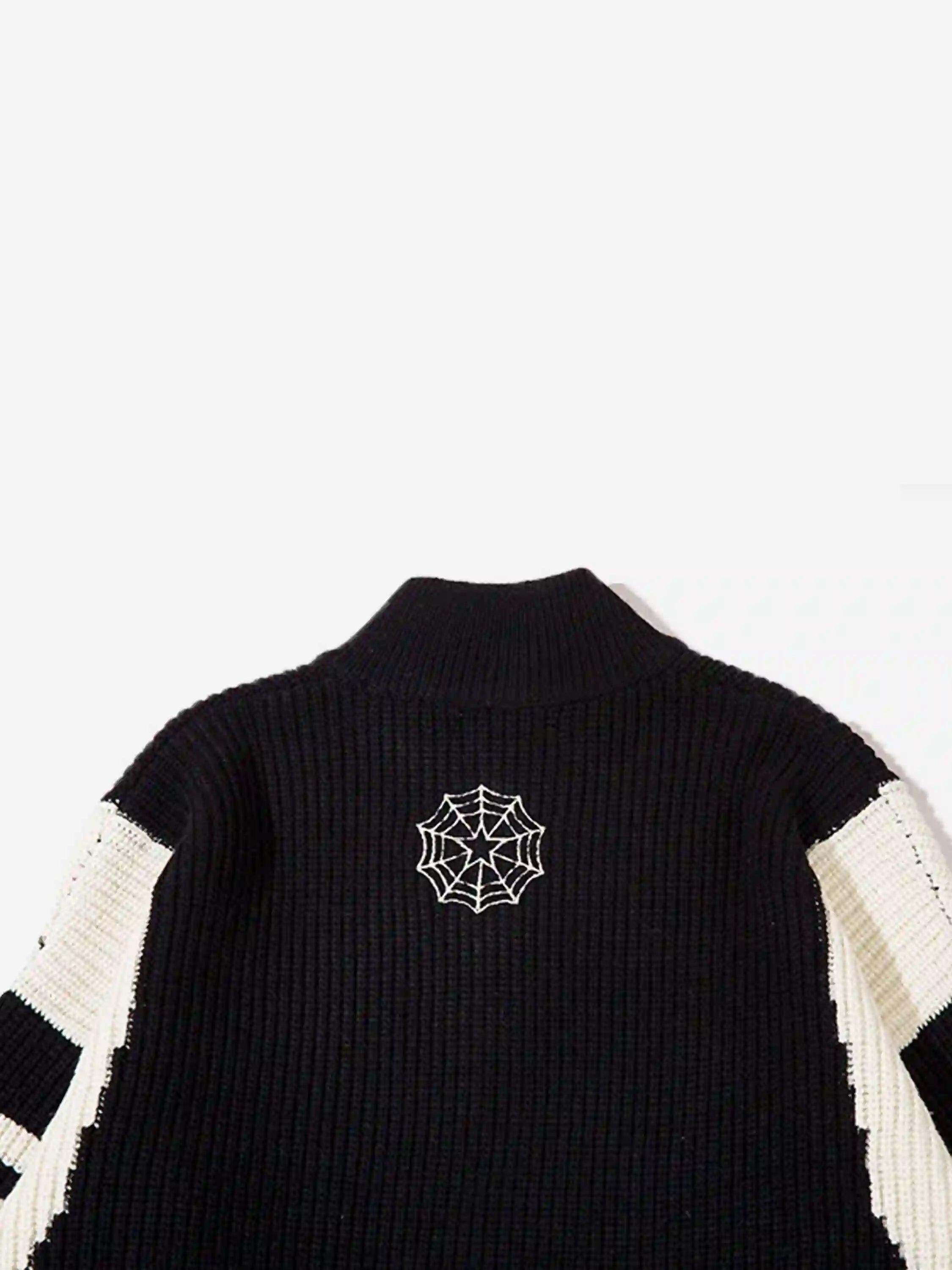 Concert Outfit Spider Web Stand Collar Zip-Up Cardigan