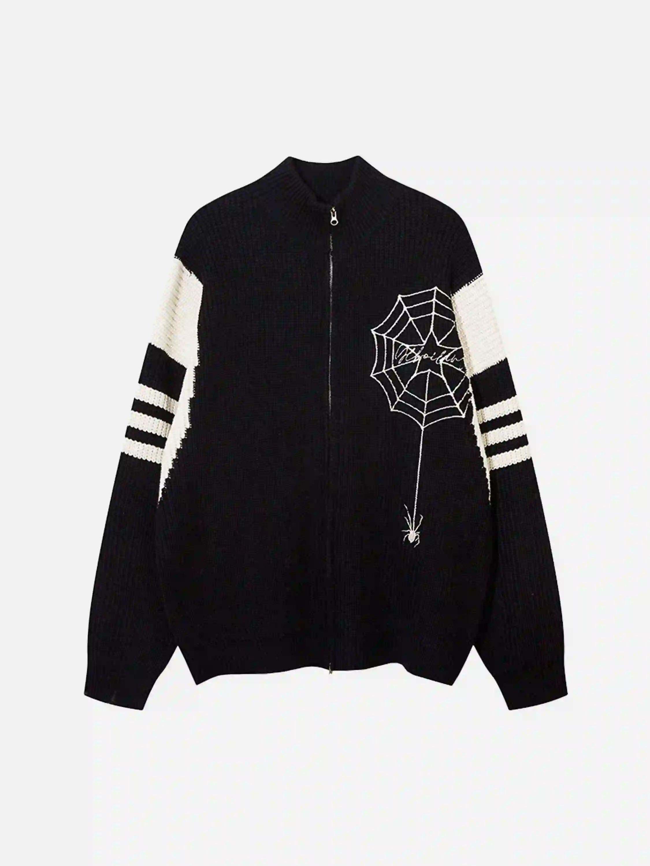 Concert Outfit Spider Web Stand Collar Zip-Up Cardigan