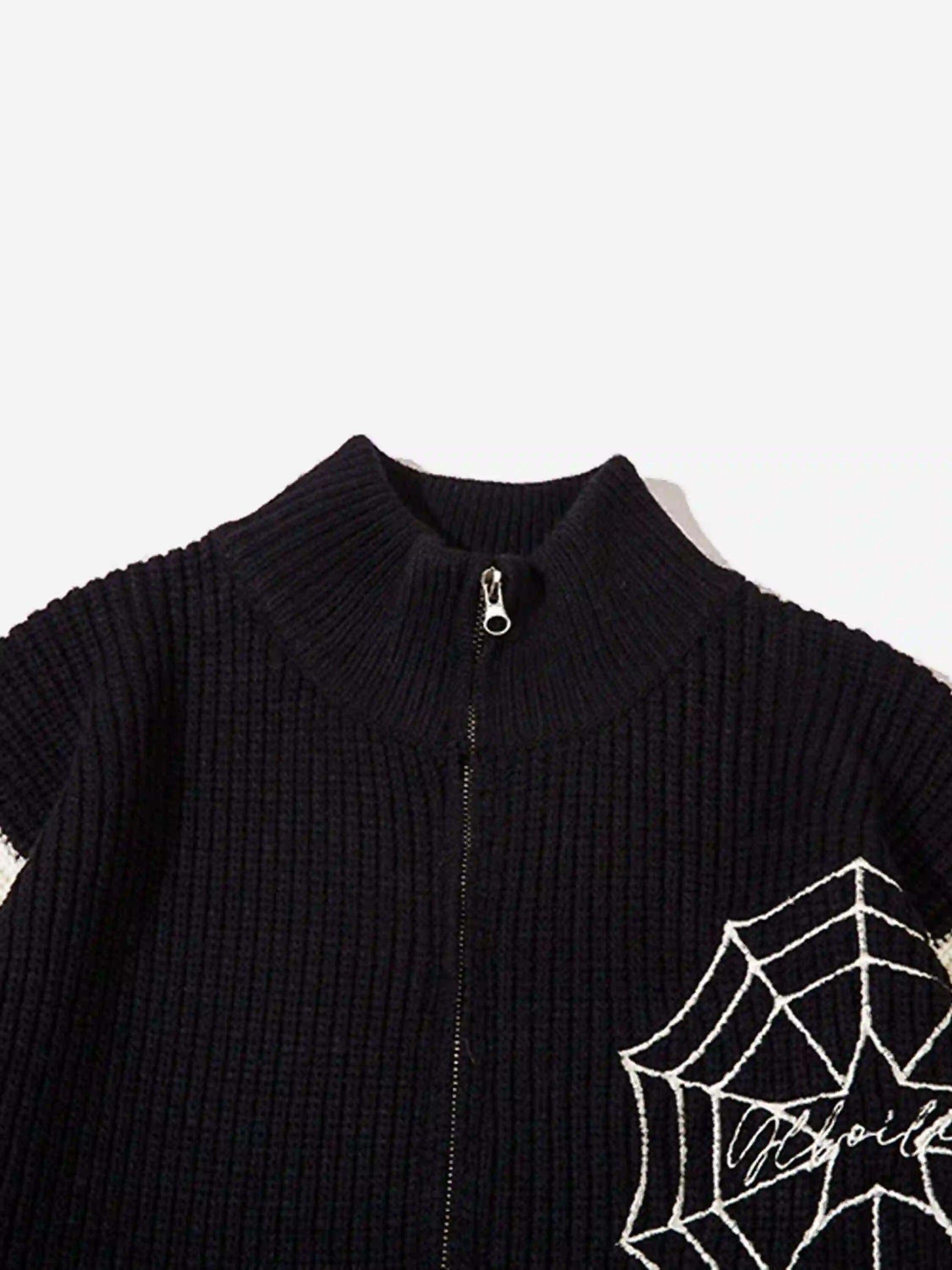 Concert Outfit Spider Web Stand Collar Zip-Up Cardigan