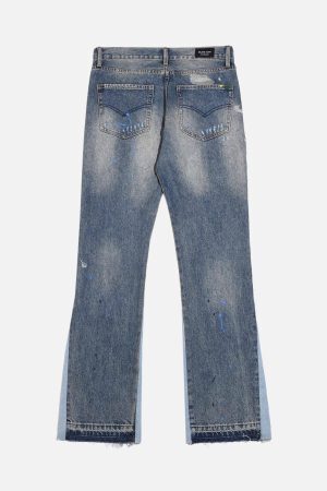 Concert Outfit Splashing Ink Micro Horn Deconstruction Stitching Jeans