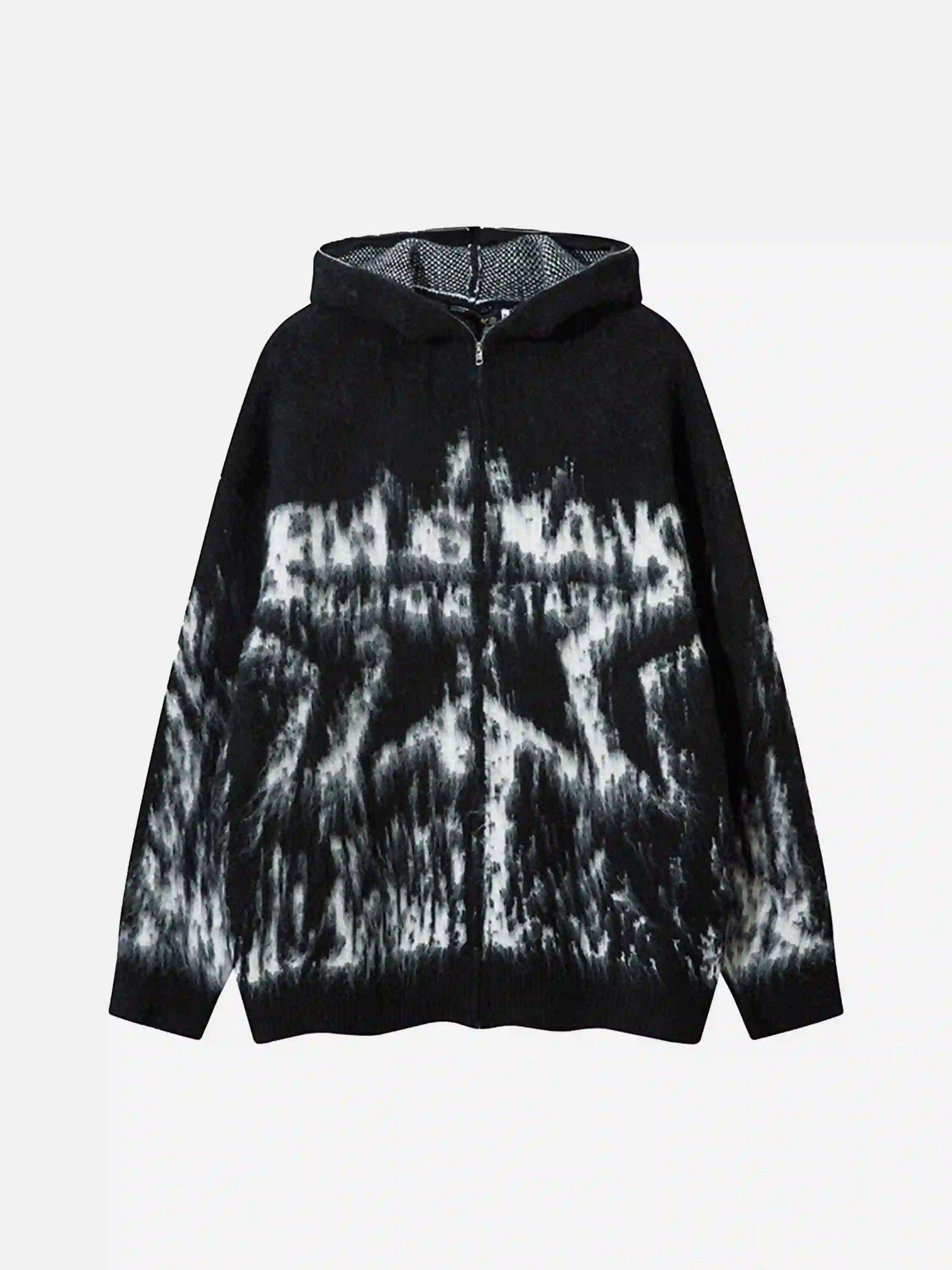 Concert Outfit Star Graffiti Knitted Zip-Up Hoodie