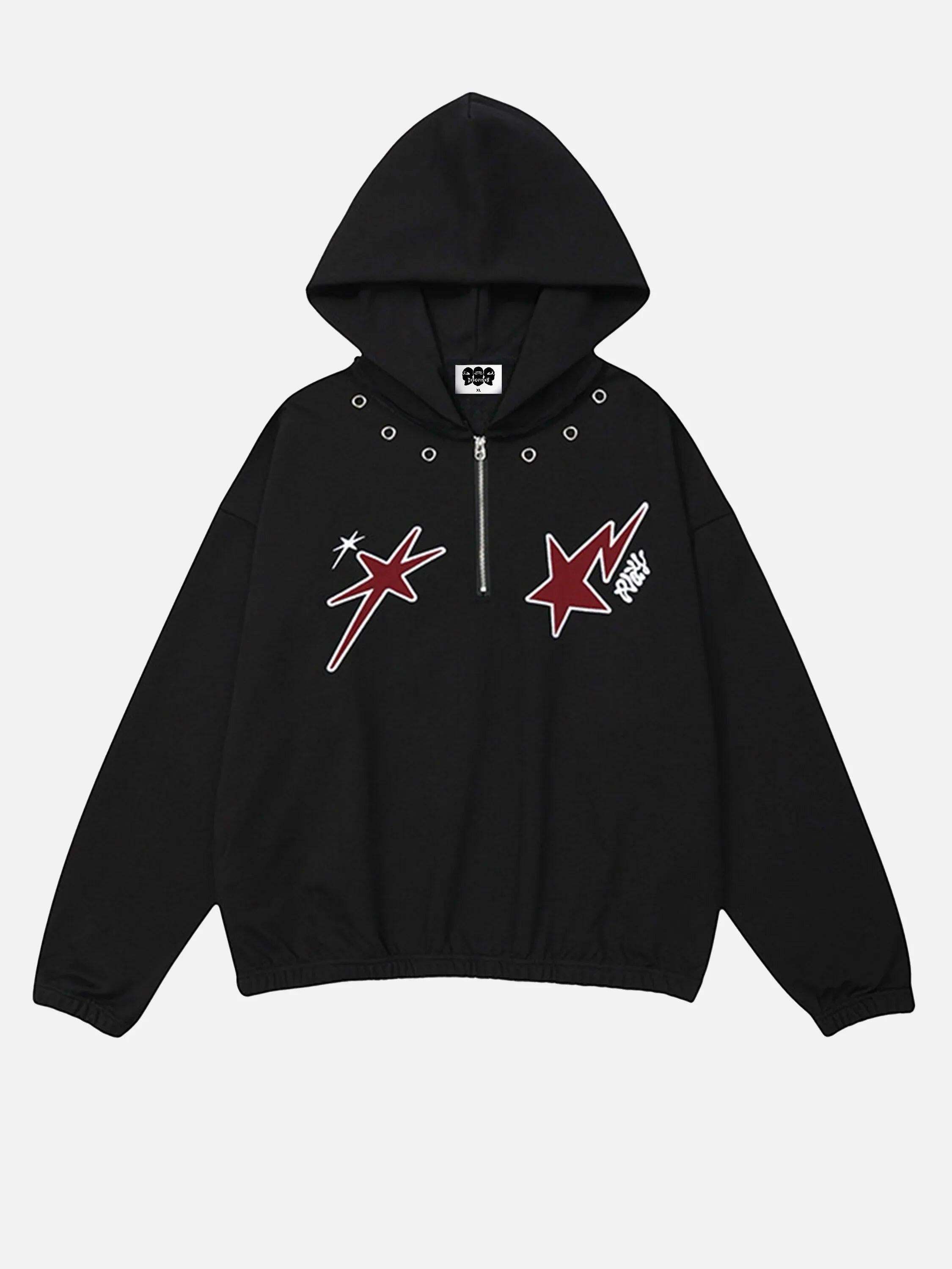 Concert Outfit Star Patchwork Half-Zip Hoodie