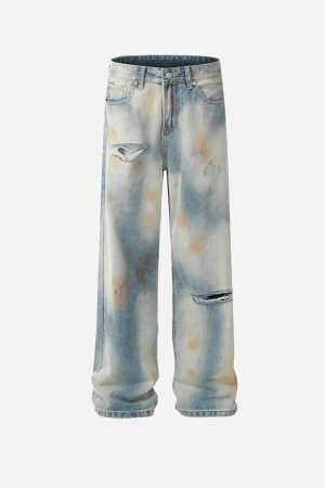 Concert Outfit Street Distressed Industrial Style Straight Jeans