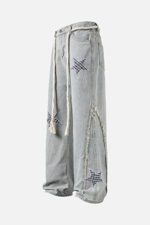 Concert Outfit Street Drawstring Star Applique Jeans