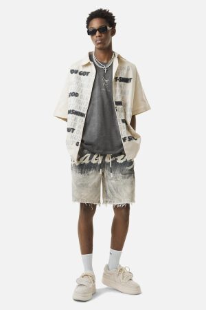 Concert Outfit Street Letter Print Short Sleeve Shirt