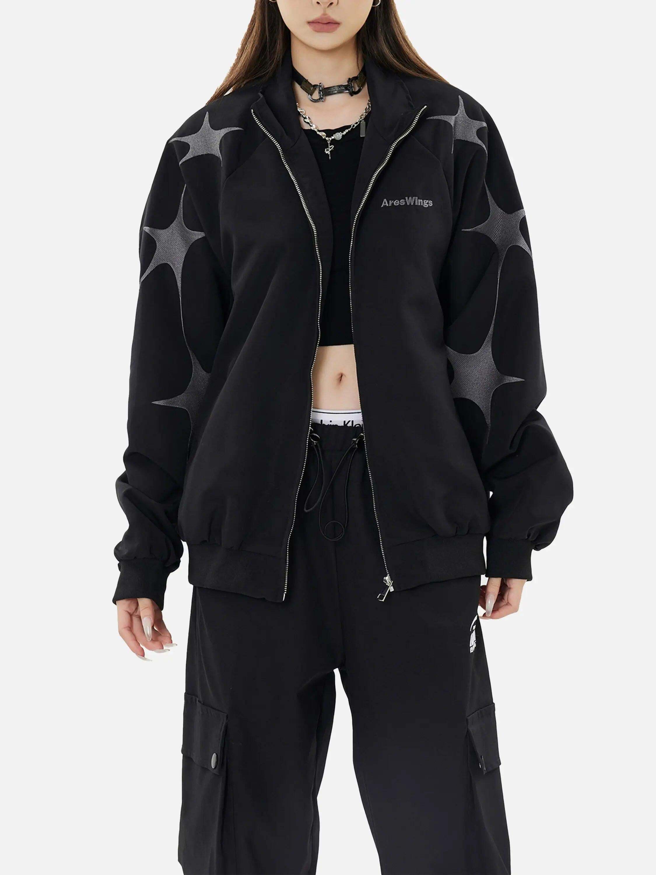 Concert Outfit Street Stars Embroidered Zip-Up Jacket