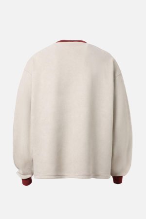 Concert Outfit Suede Contrast Stripe Embroidered Long SleeveT-Shirt