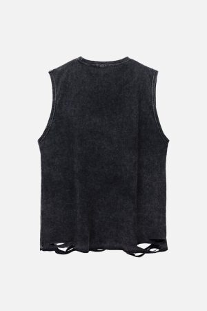 Concert Outfit ThesupermadeVintage Metallic Phantom Letter Distressed Washed Vest