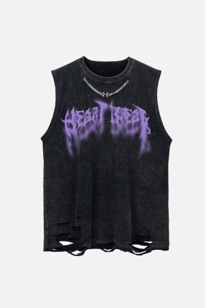 Concert Outfit ThesupermadeVintage Metallic Phantom Letter Distressed Washed Vest