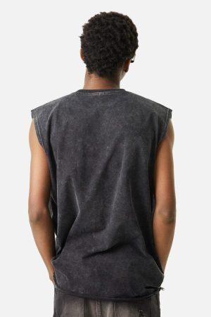 Concert Outfit ThesupermadeVintage Metallic Phantom Letter Distressed Washed Vest