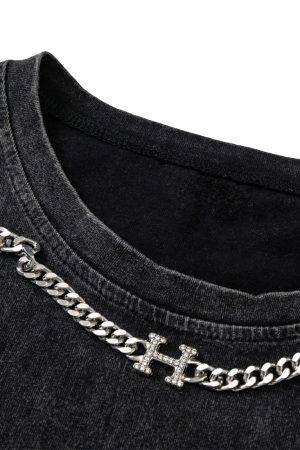 Concert Outfit ThesupermadeVintage Metallic Phantom Letter Distressed Washed Vest