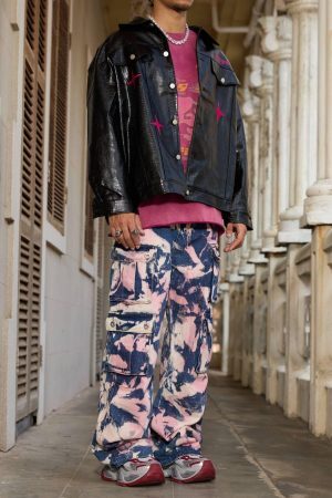 Concert Outfit Tie-Dye Waste Style Camouflage Cargo Jeans