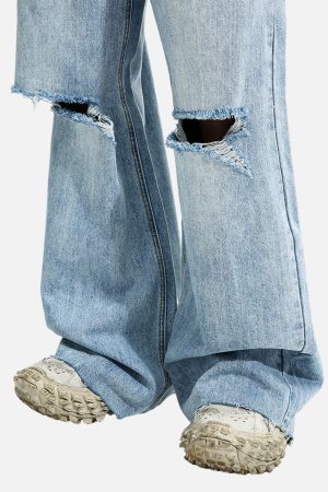 Concert Outfit Trendy Wide-Leg Ripped Jeans