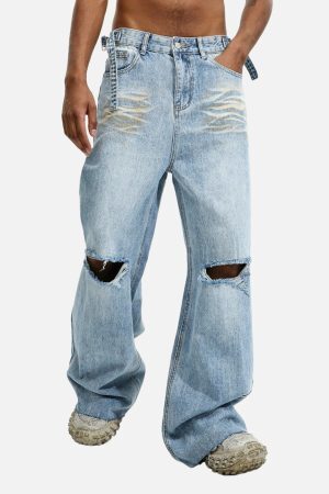 Concert Outfit Trendy Wide-Leg Ripped Jeans