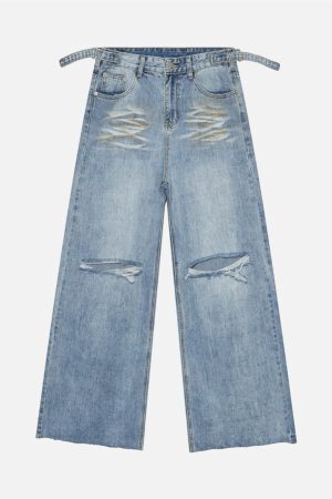 Concert Outfit Trendy Wide-Leg Ripped Jeans