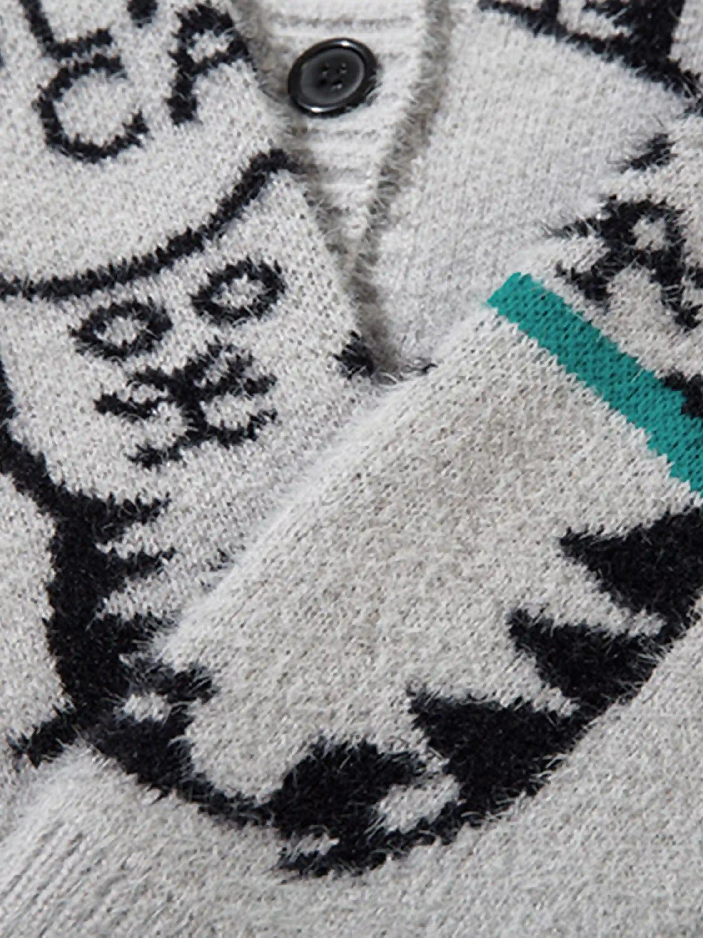 Concert Outfit Vintage Cat Jacquard Knit Cardigan