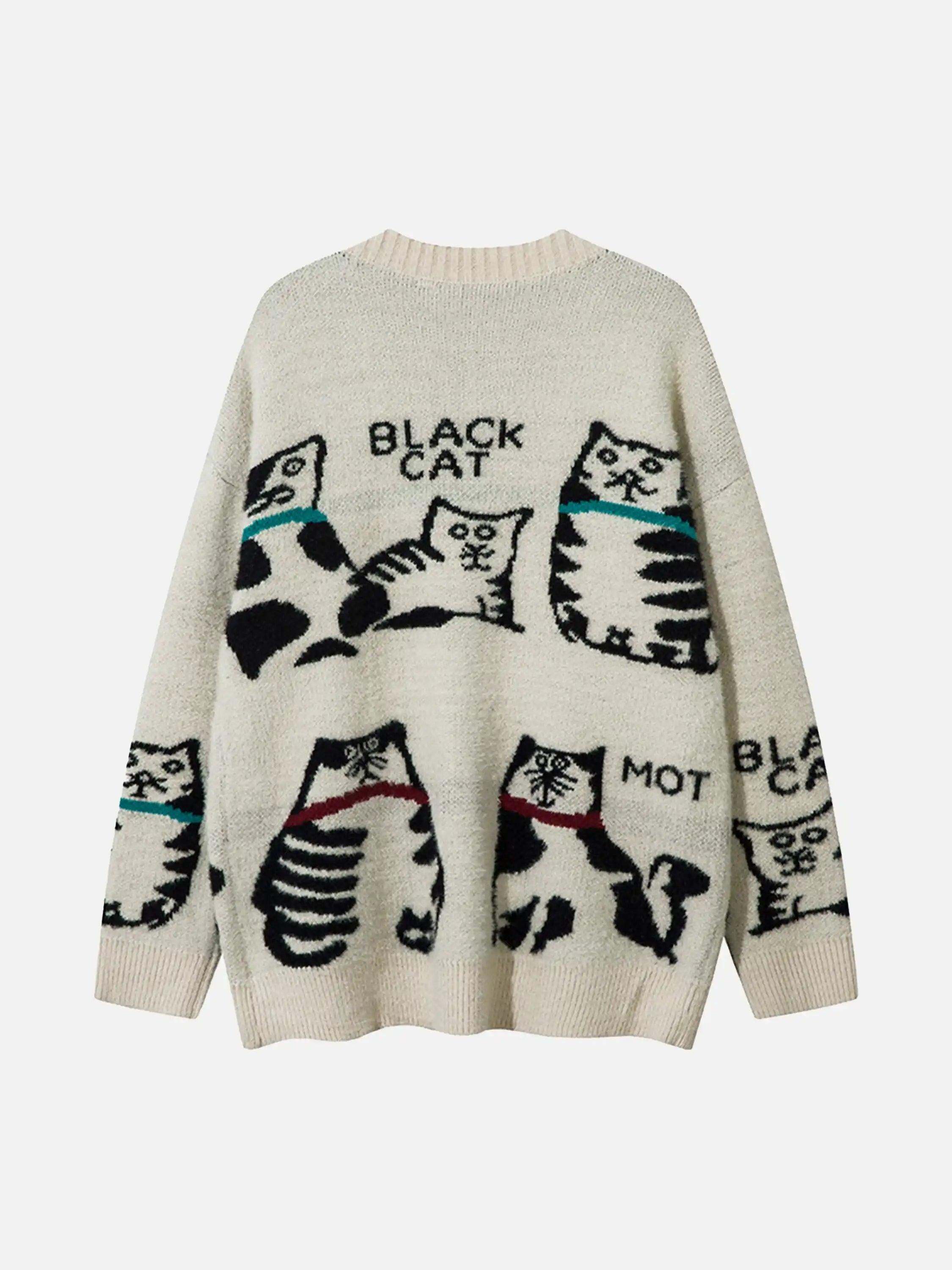 Concert Outfit Vintage Cat Jacquard Knit Cardigan
