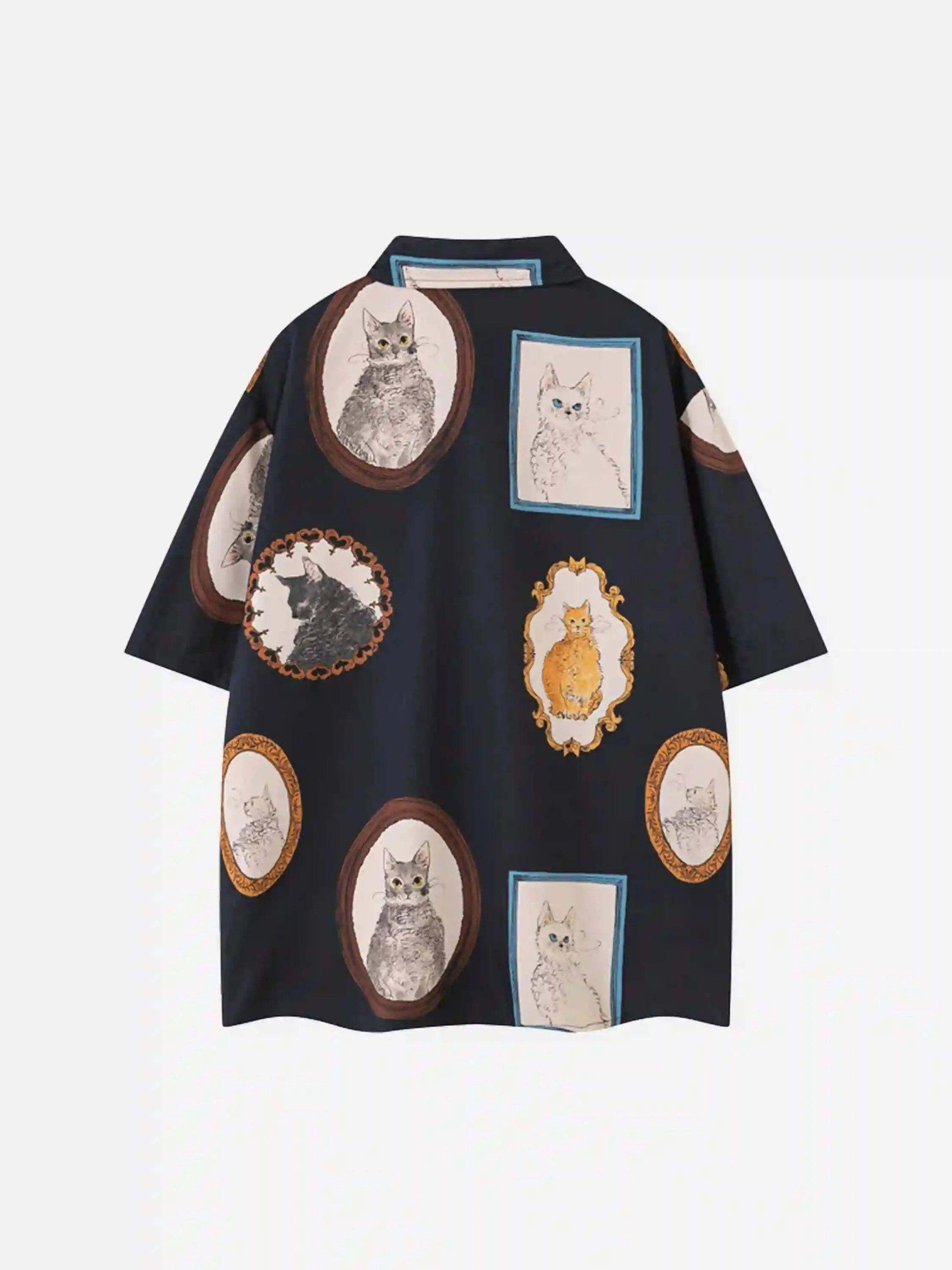Concert Outfit Vintage Cat Print Short Sleeve Shirt
