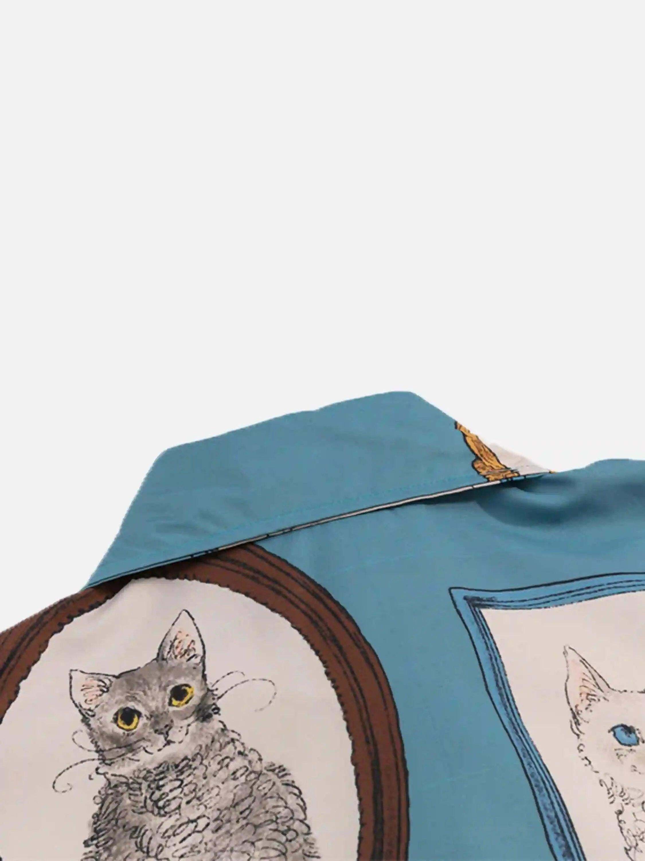 Concert Outfit Vintage Cat Print Short Sleeve Shirt