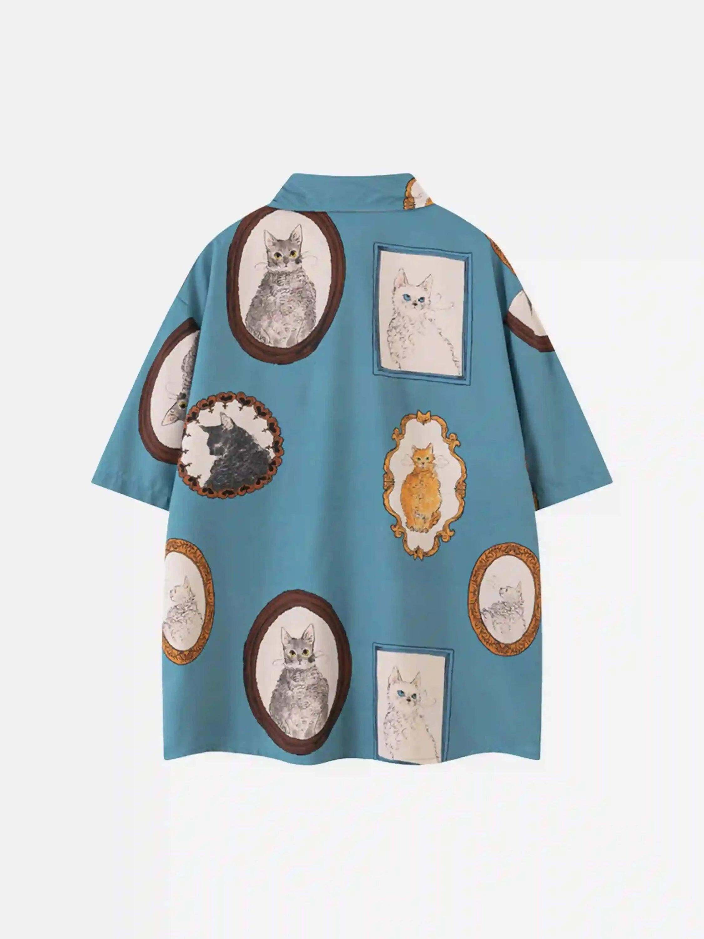 Concert Outfit Vintage Cat Print Short Sleeve Shirt