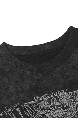 Concert Outfit Vintage Cross Figure Print T-Shirt