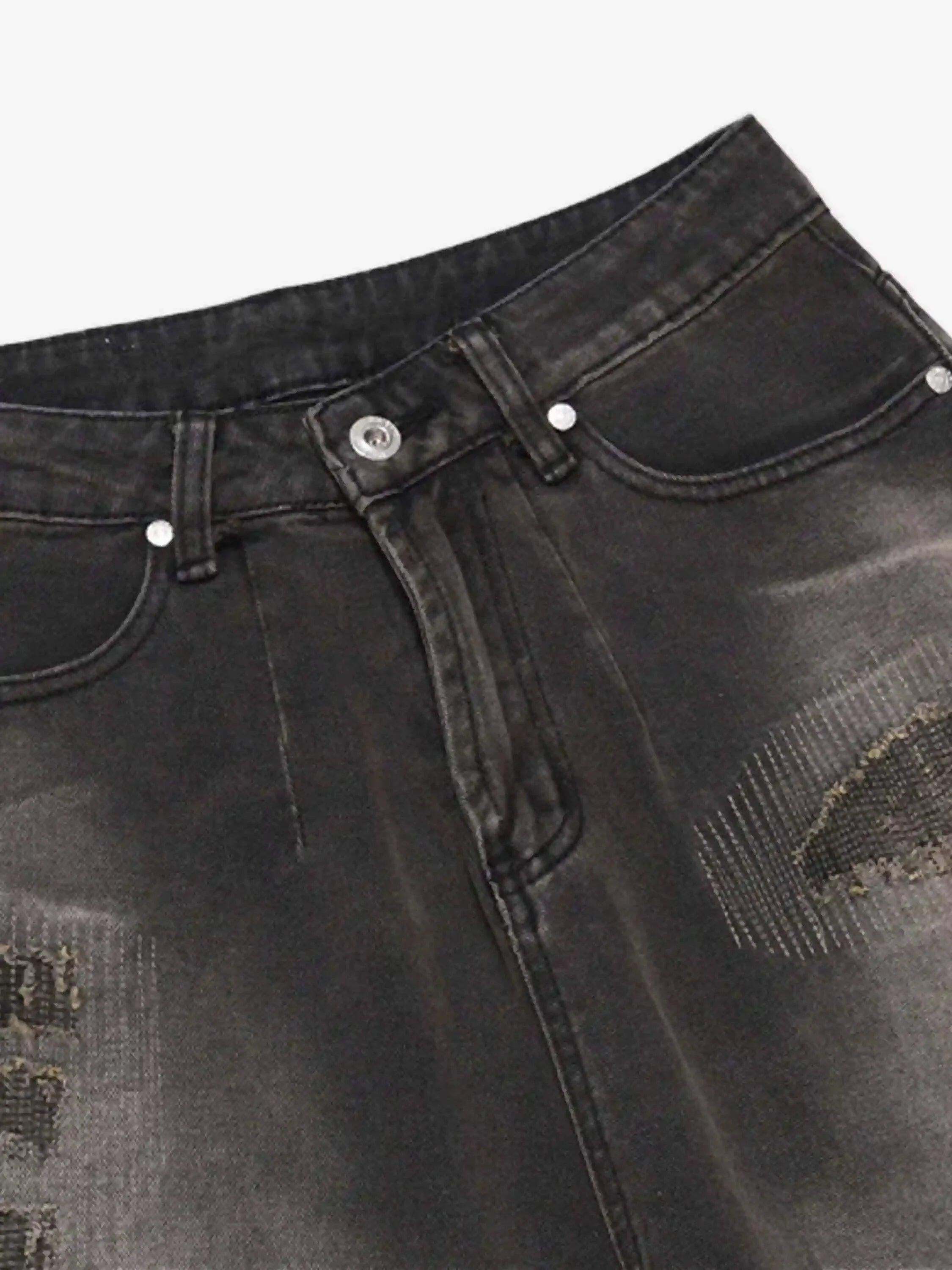 Concert Outfit Vintage Distressed Denim Gradient Shorts