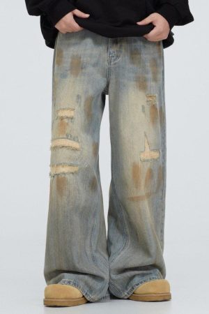 Concert Outfit Vintage Graffiti Washed Distressed Jeans