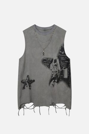 Concert Outfit Vintage Necklace Star Print Hip-Hop Tank Top