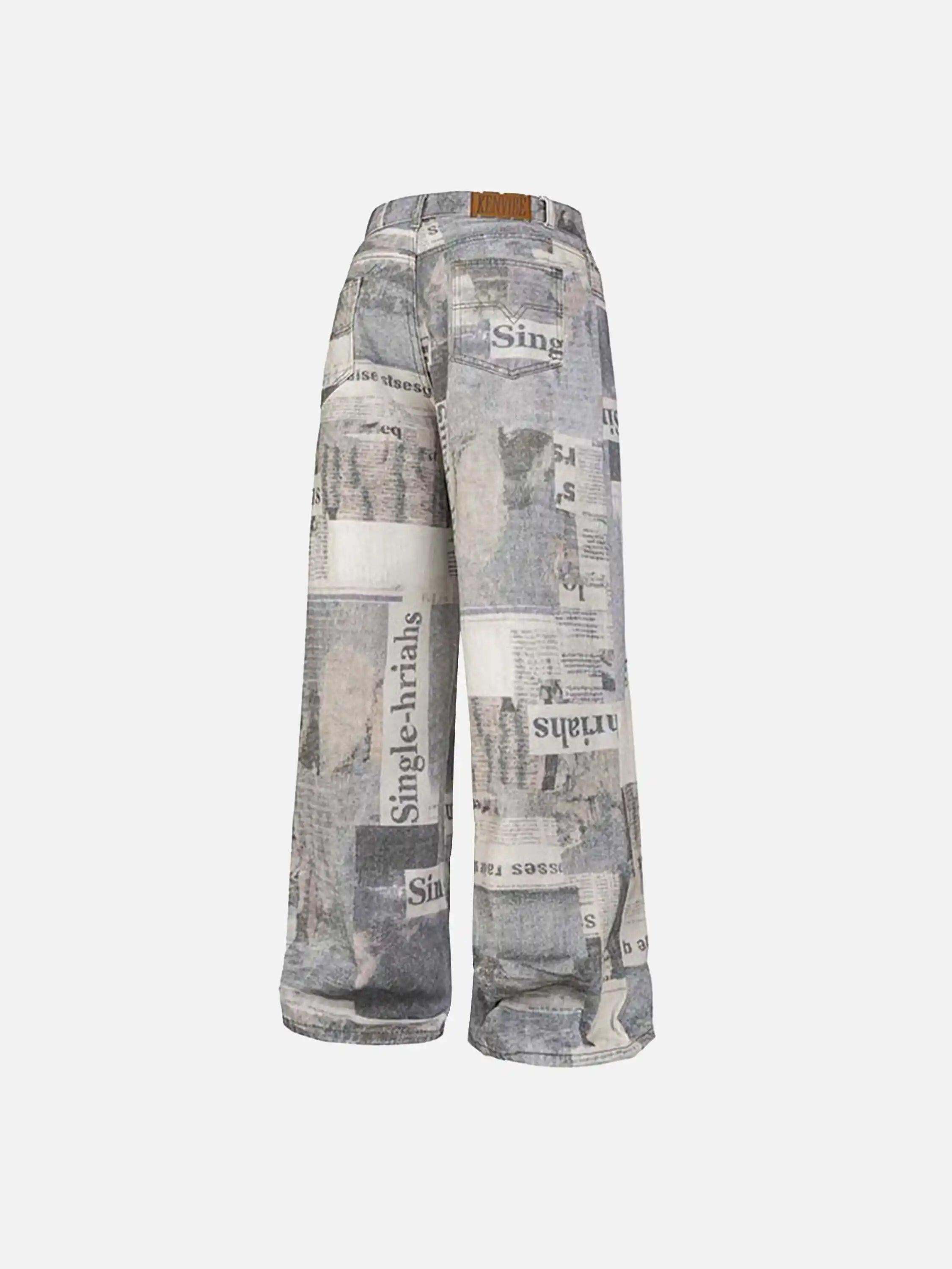 Concert Outfit Vintage Newspaper Digital Print Pants