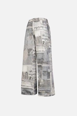 Concert Outfit Vintage Newspaper Digital Print Pants
