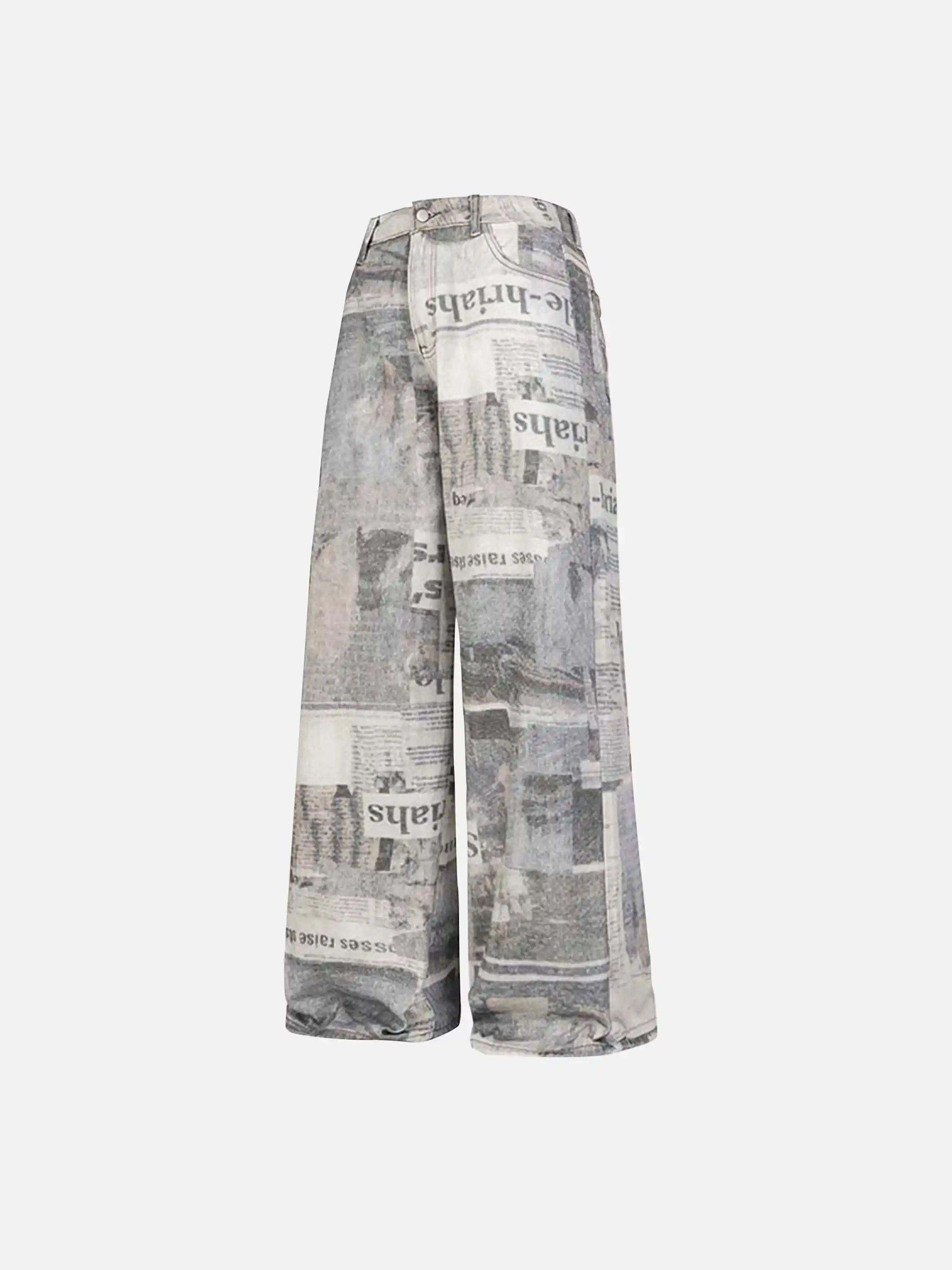 Concert Outfit Vintage Newspaper Digital Print Pants