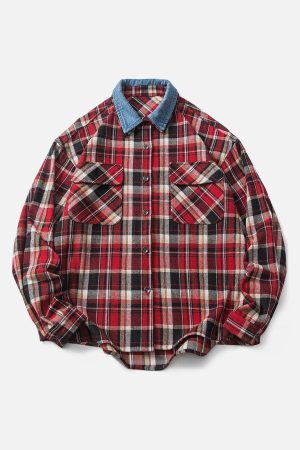 Concert Outfit Vintage Plaid Long-Sleeved Shirt
