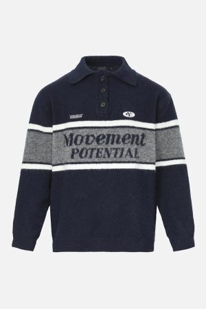 Concert Outfit Vintage Preppy Colorblock Lapel Sweater