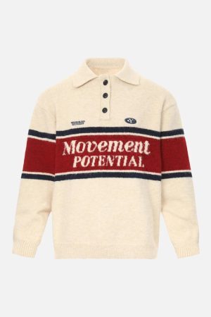 Concert Outfit Vintage Preppy Colorblock Lapel Sweater