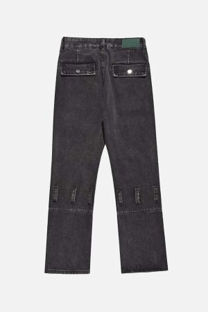 Concert Outfit Vintage Punk Distressed Multi-Pocket Jeans