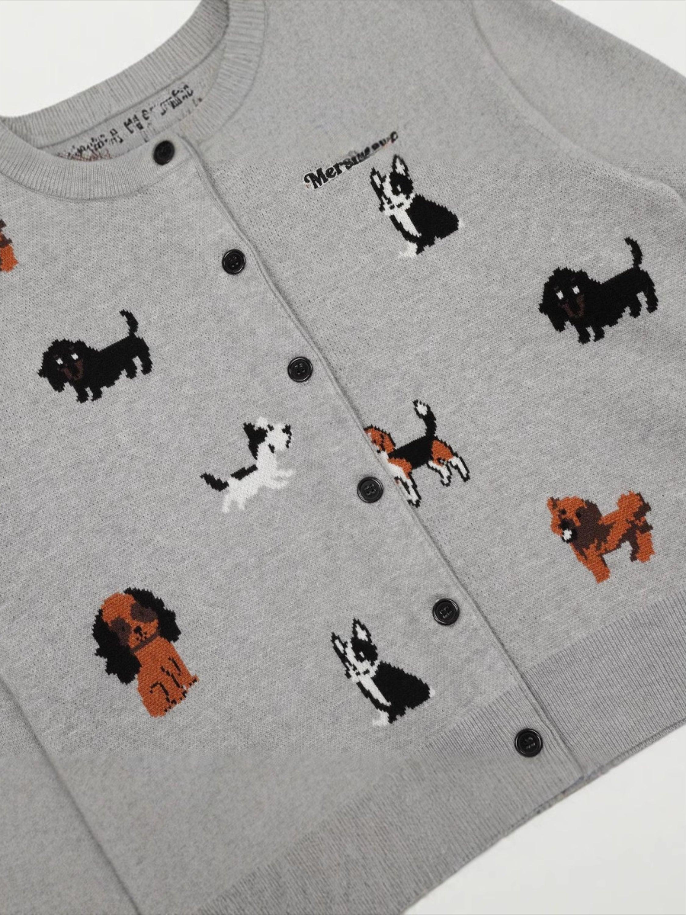 Concert Outfit Vintage Puppy Embroidery Knit Cardigan