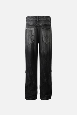 Concert Outfit Vintage Raw-Edge Ripple Straight-Leg Jeans