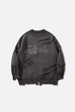 Concert Outfit Vintage Ripped Lazy Style Sweater