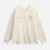 Concert Outfit Vintage Ripped Long Sleeve Knitted Jersey V-Neck Sweater