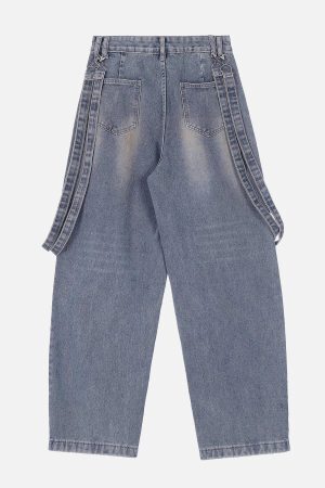 Concert Outfit Vintage Solid Double Strap Jeans
